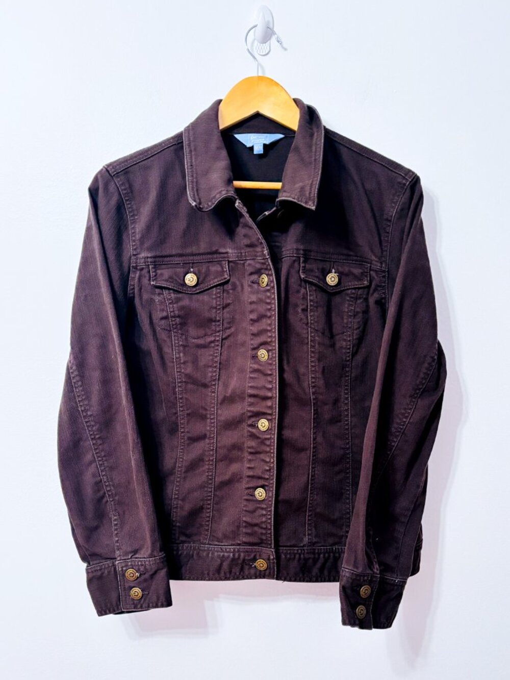 DENVER HAYES Brown Stretch Denim Button Front Trucker Jacket Medium